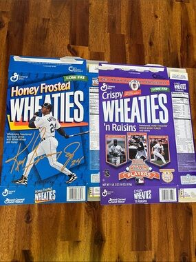 2 Vtg Late 90s WHEATIES Ken Griffey Jr & ALL STARS Flattened Cereal Boxes